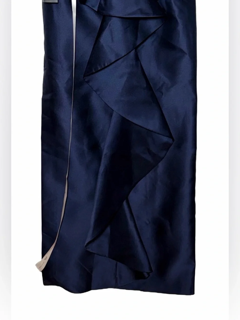 NWT Alfred Sung Strapless Ruffle Peplum Satin Column Gown in Midnight Navy, 2R - Picture 10 of 15